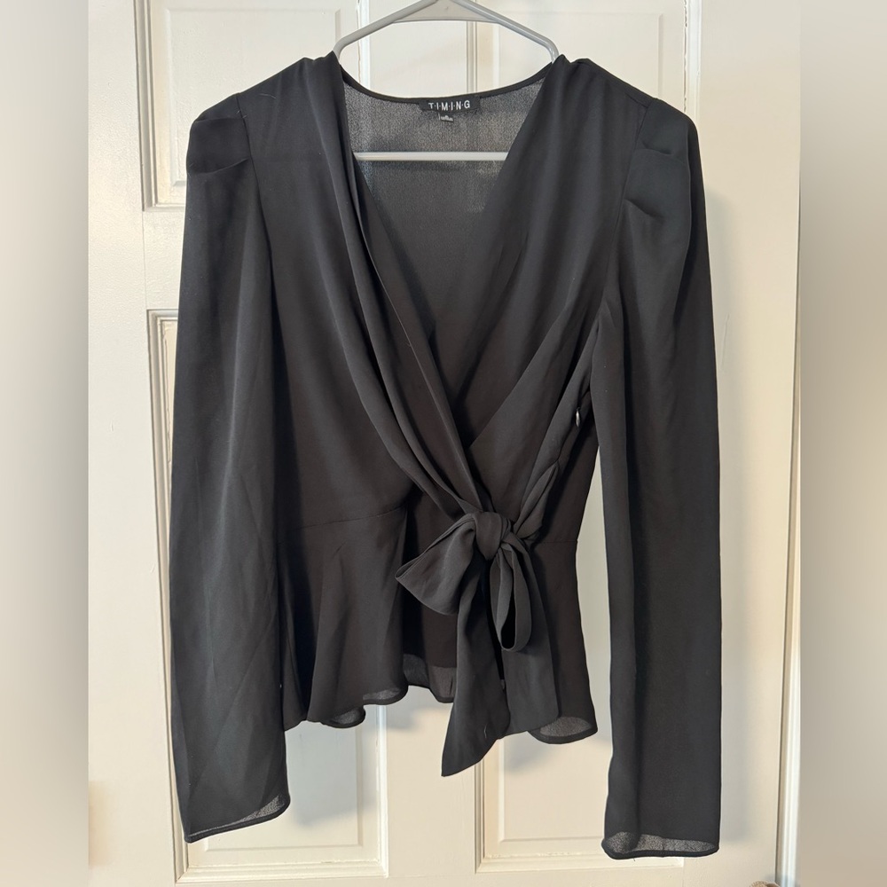 Sheer Black Wrap Blouse